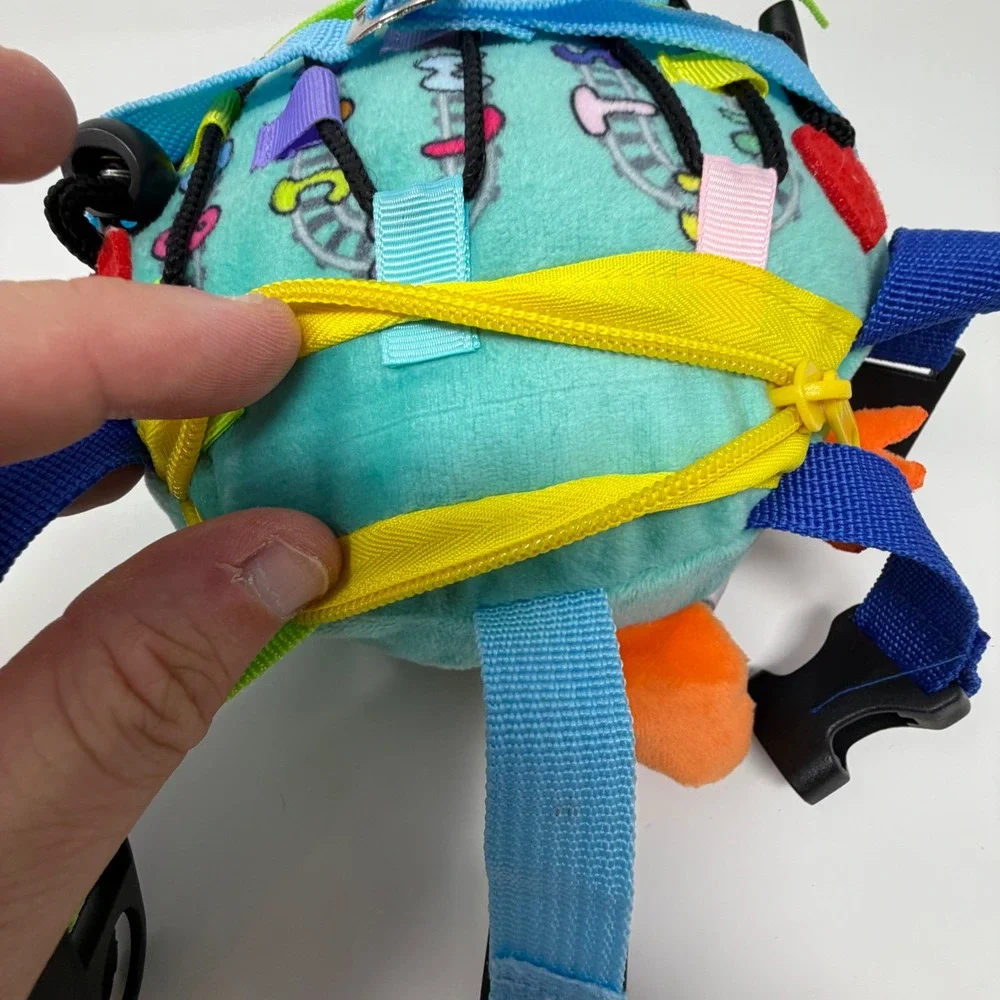 Beetoy Owl Sensory Buckle Toy Toddler Fine Motor Skill Travel Plush Teal Blue